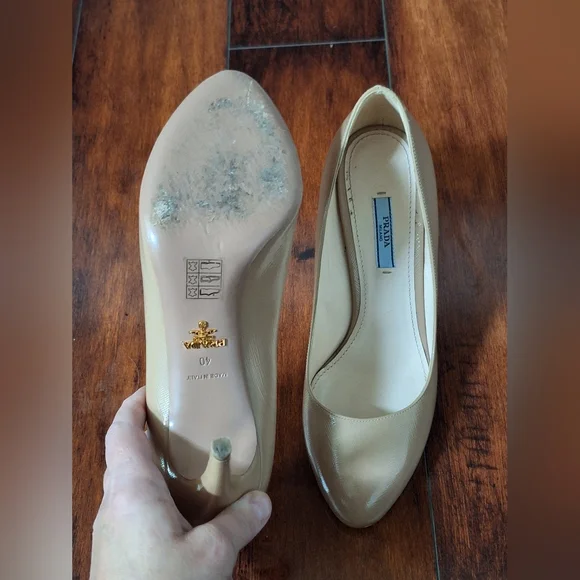 PRADA Women's Nude Patent Leather Stiletto Heels EU 40 US 10